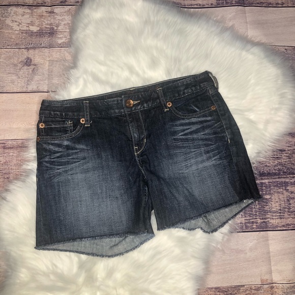 Express Frayed Shorts - Dark Wash - Picture 1 of 4